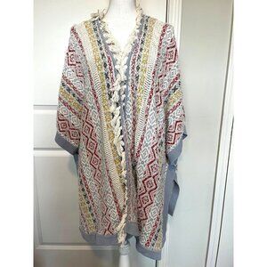 Cabi Love Carol Shawl Size M/L Knit Cardigan Fringe Geometric Poncho Tassel Boho